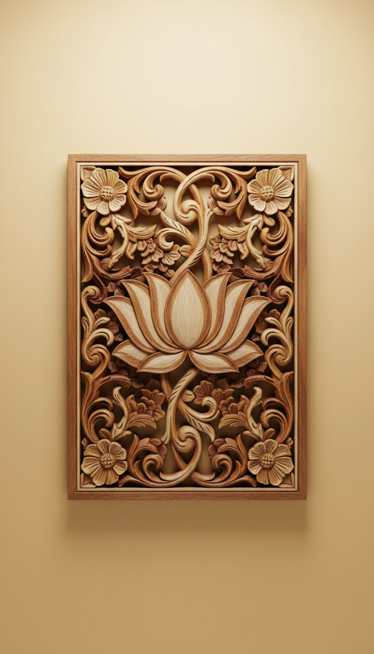 (Temp) - Handcrafted lotus motif wall mandir