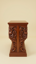 (Temp) - Burnished mahogany console table with intricate side relief carvings